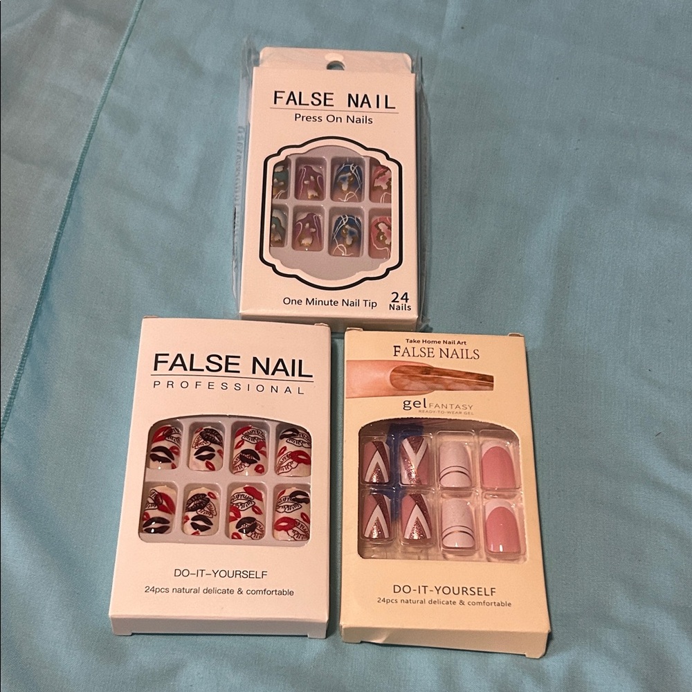 False Nail Press Ons - set of 3 (each pack have 24 nails)nib